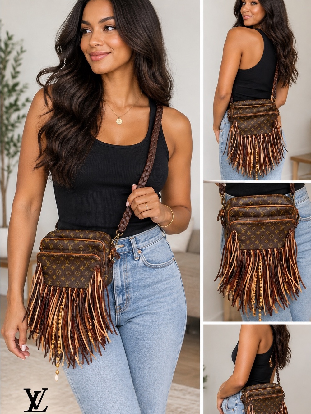 Authentic Louis Vuitton Brown Monogram Fringe Crossbody Bag